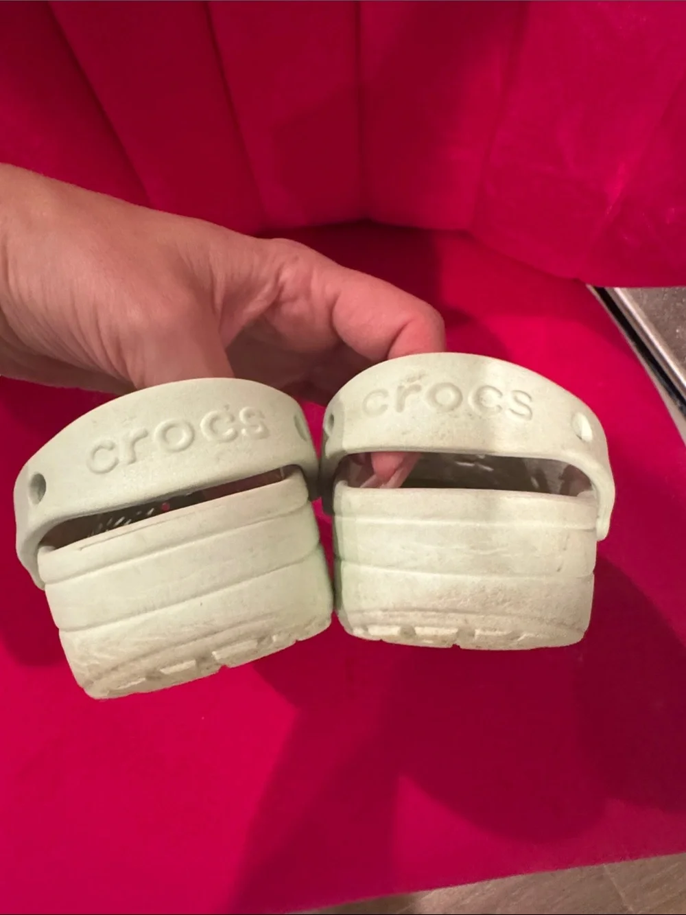 Great condition CROCS Kids pale mint Floral-Perforation Clogs